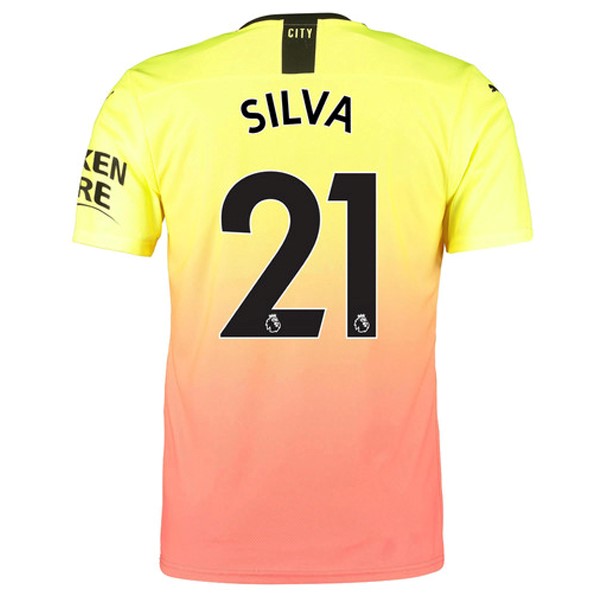 Camiseta Manchester City NO.21 Silva Tercera equipación 2019-2020 Naranja